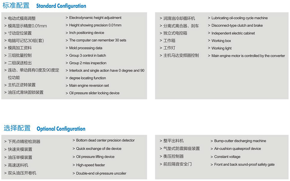 龍門高速?zèng)_床附屬裝置,H型高速?zèng)_床標(biāo)準(zhǔn)配置